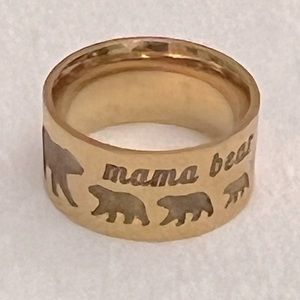 Golden Stainless steel 10mm Mama Bear and her cubs band ring size 7